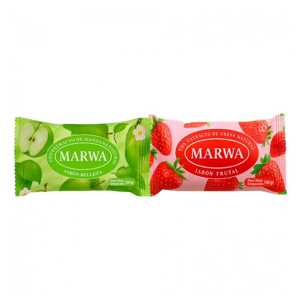 Jabón frutal con extracto de manzana natural Marwa + Jabón frutal con extracto de fresa natural Marwa