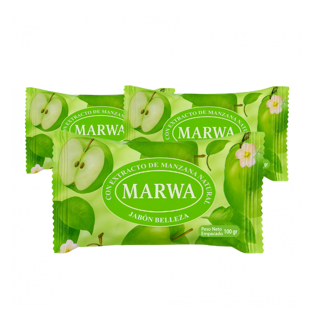 Jabón frutal con extracto de manzana natural Marwa (3 x 100 g / 3.52 oz)