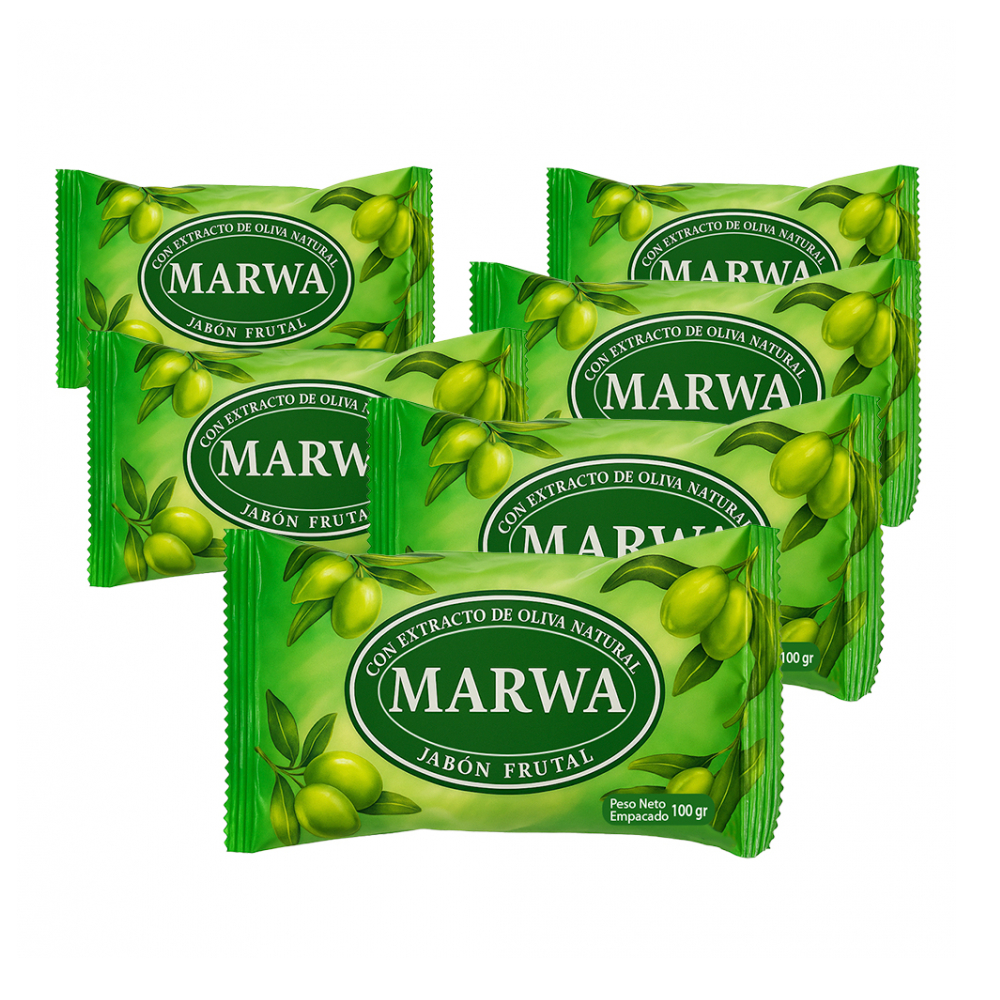 Jabón frutal con extracto de oliva natural Marwa (5 x 100 g / 3.52 oz)