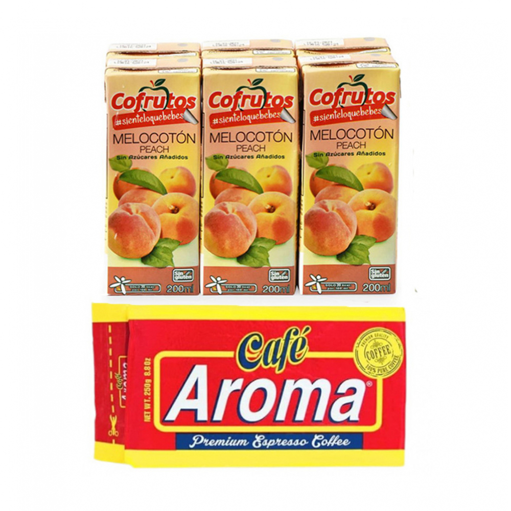 Jugo de melocotón + Café Aroma