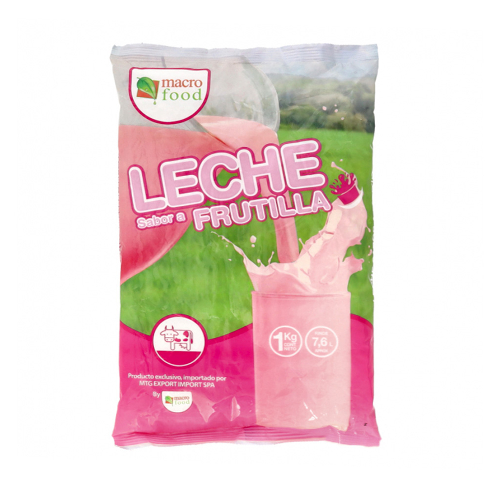 Leche en polvo sabor frutilla -fresa- Macro Food (1 kg / 2.2 lb)