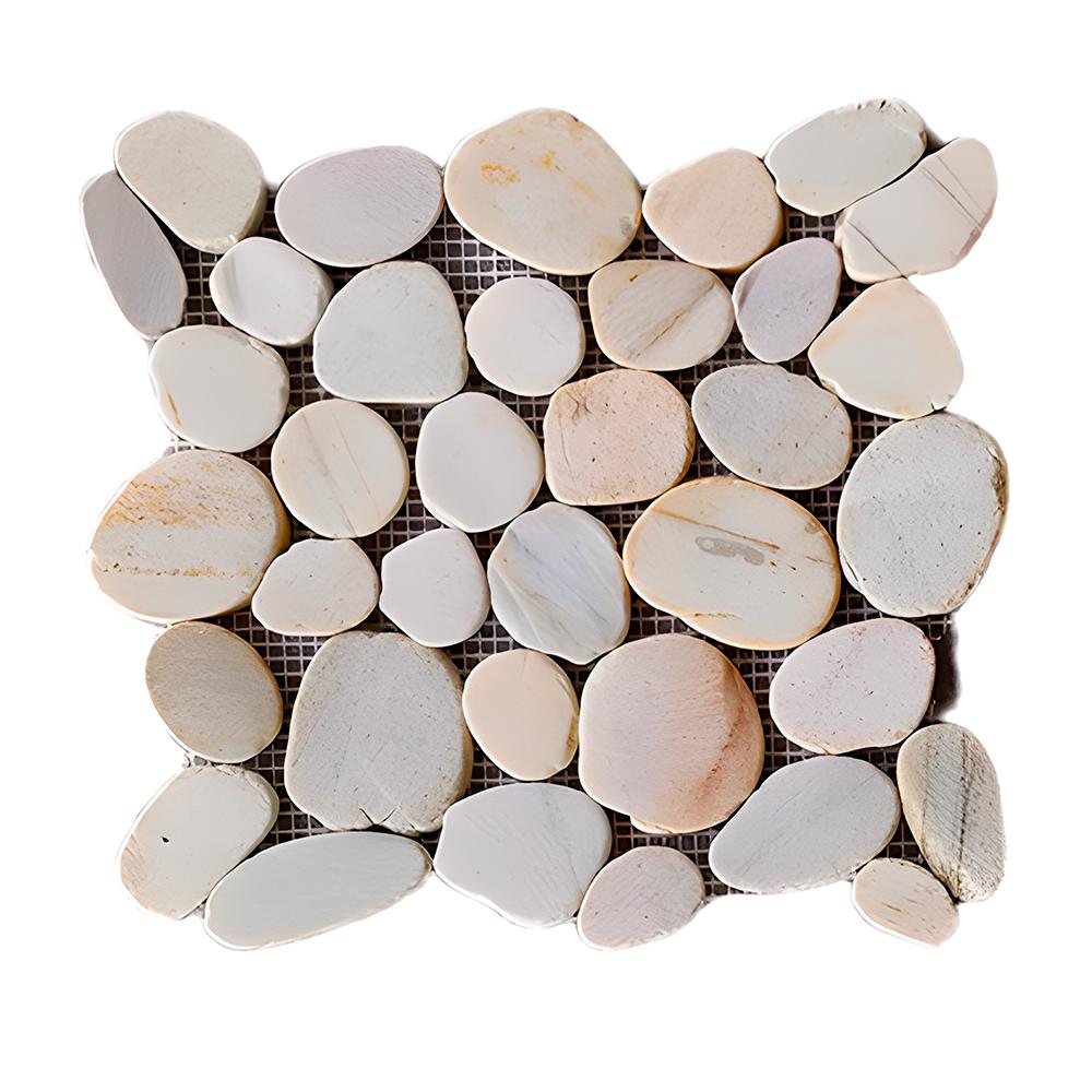 Losas - Mosaico peanuts beige 27 x 27 cm – piedra de río natural Zeric (10 U)