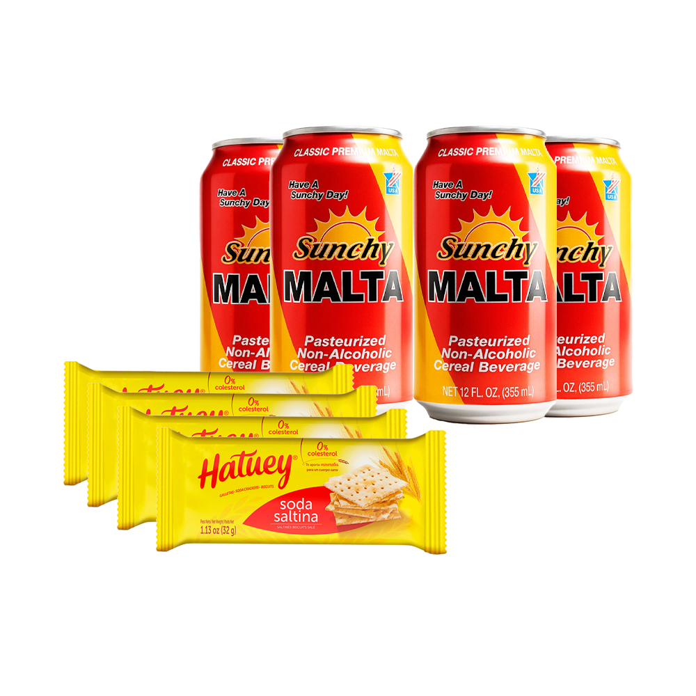 Malta Sunchy + Galletas de soda saltinas Hatuey