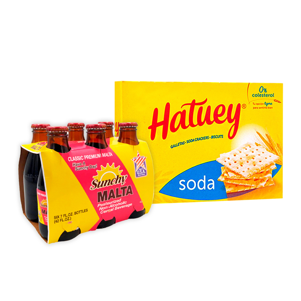 Malta en botella Sunchy + Galletas de soda Hatuey