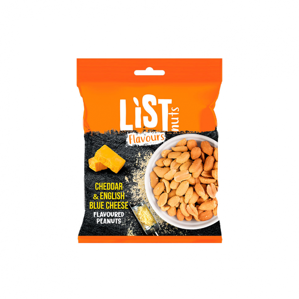 Maní con sabor a queso cheddar y queso azul inglés List Nuts (150 g / 5.29 oz)