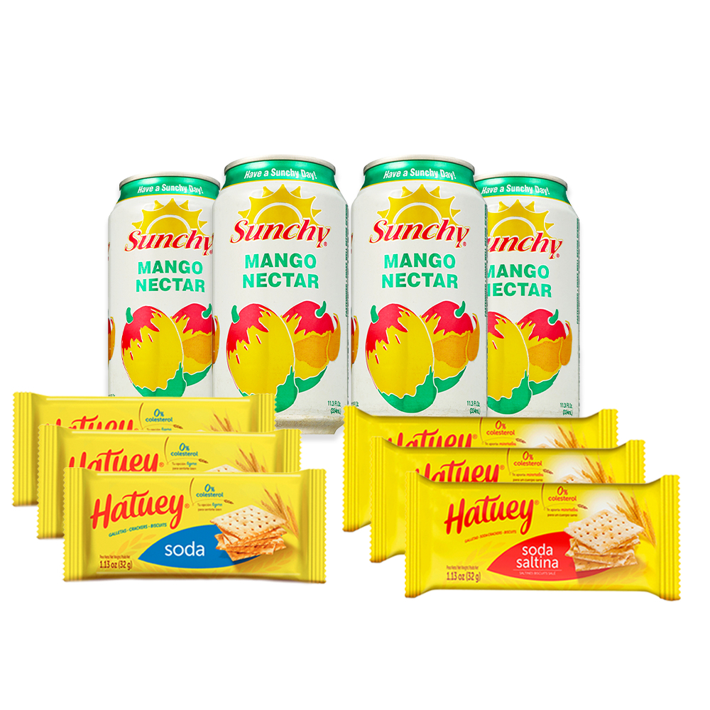 Merienda escolar:Néctar de mango + Galletas Hatuey de soda + Galletas Hatuey Saltinas