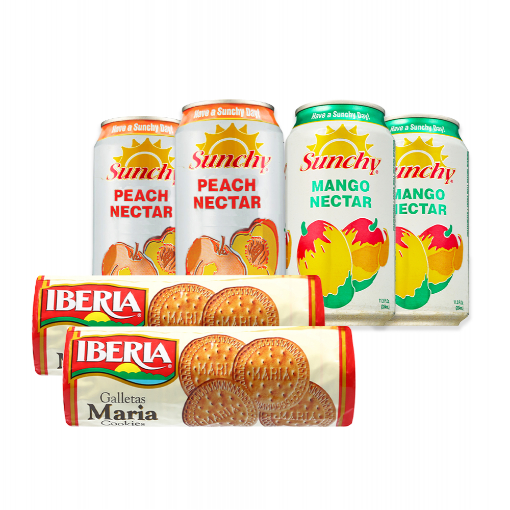 Merienda escolar: Néctar de mango + Néctar de melocotón Galletas Hatuey de soda + Galletas María