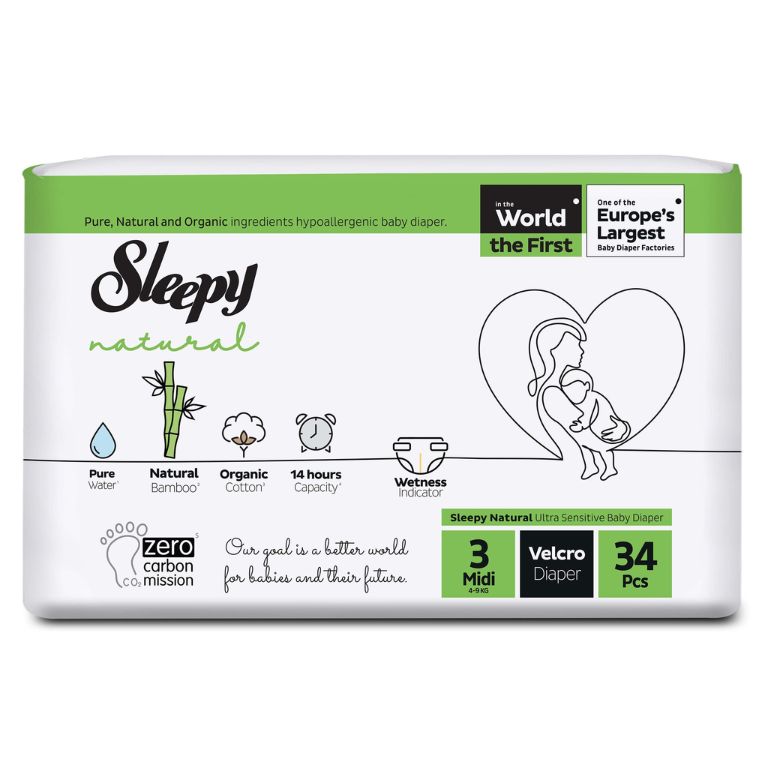 Pañal Sleepy Natural Organic Etapa 3 Midi (34 Uds)