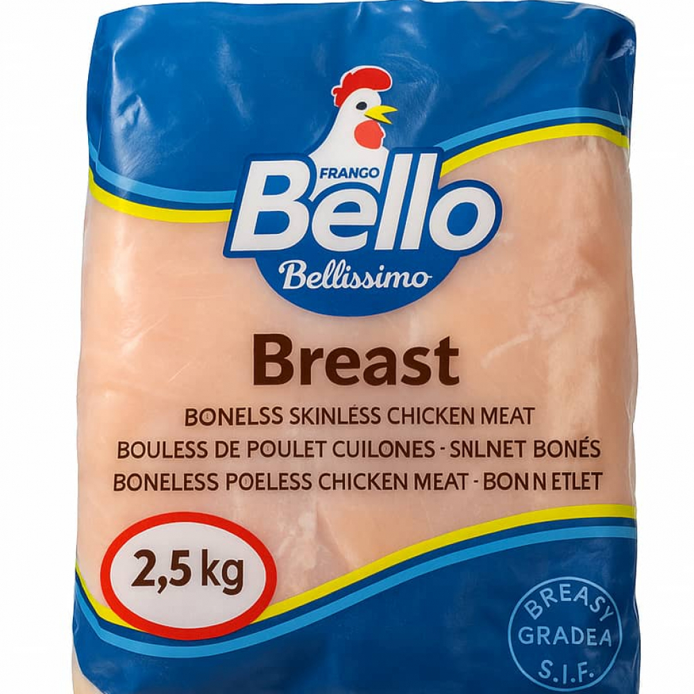Pechuga de pollo sin hueso Bello (2.5 kg / 5.5 lb)