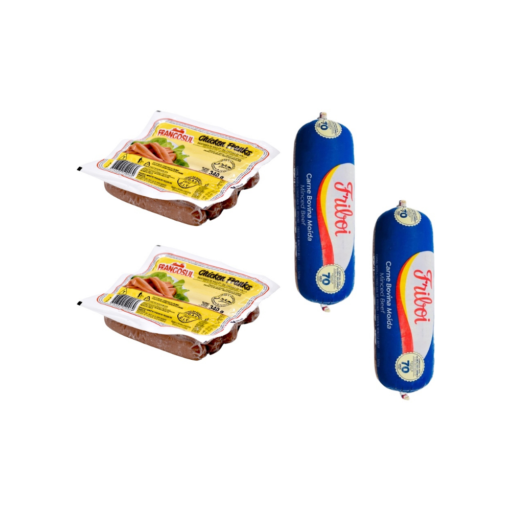 Picadillo de carne de res Friboi + Salchichas de pollo Frangosul