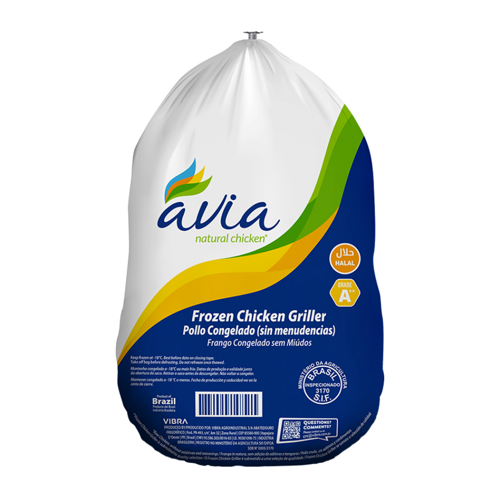 Pollo entero congelado sin menudos Avia (1.2 kg / 2.64 lb)