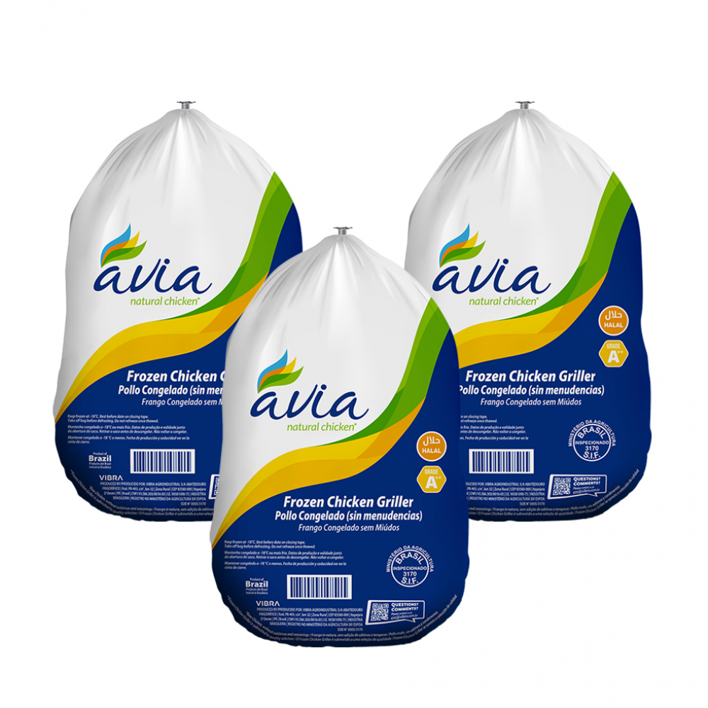 Pollo entero congelado sin menudos Avia (2 x 1.3 kg / 2.86 lb)