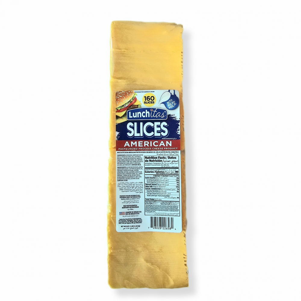 Queso amarillo americano pasteurizado cheddar en rebanadas Lunchitas (2.27 kg / 5 lb)