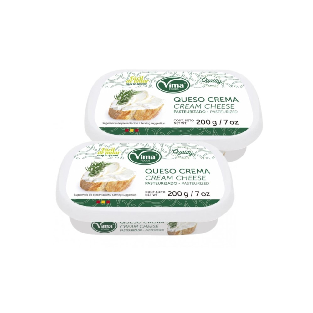 Queso crema pasteurizado Vima Foods (2 x 200 g / 7 oz)
