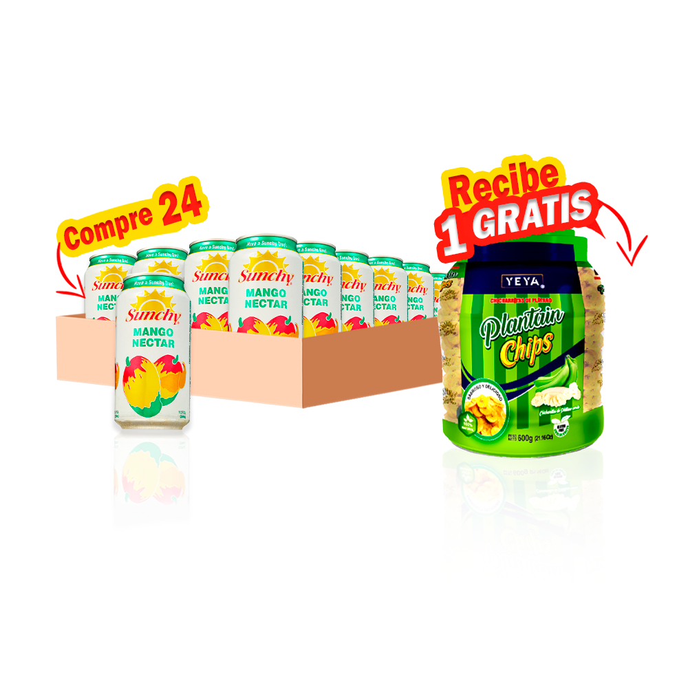 Regalo para tomar y picar: Néctar Sunchy de mango  (24 x 334 ml) + Chicharritas de plátano Yeya (gratis)