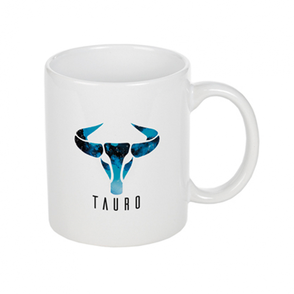 Taza - jarra - cerámica color blanco con símbolo del zodiaco Tauro