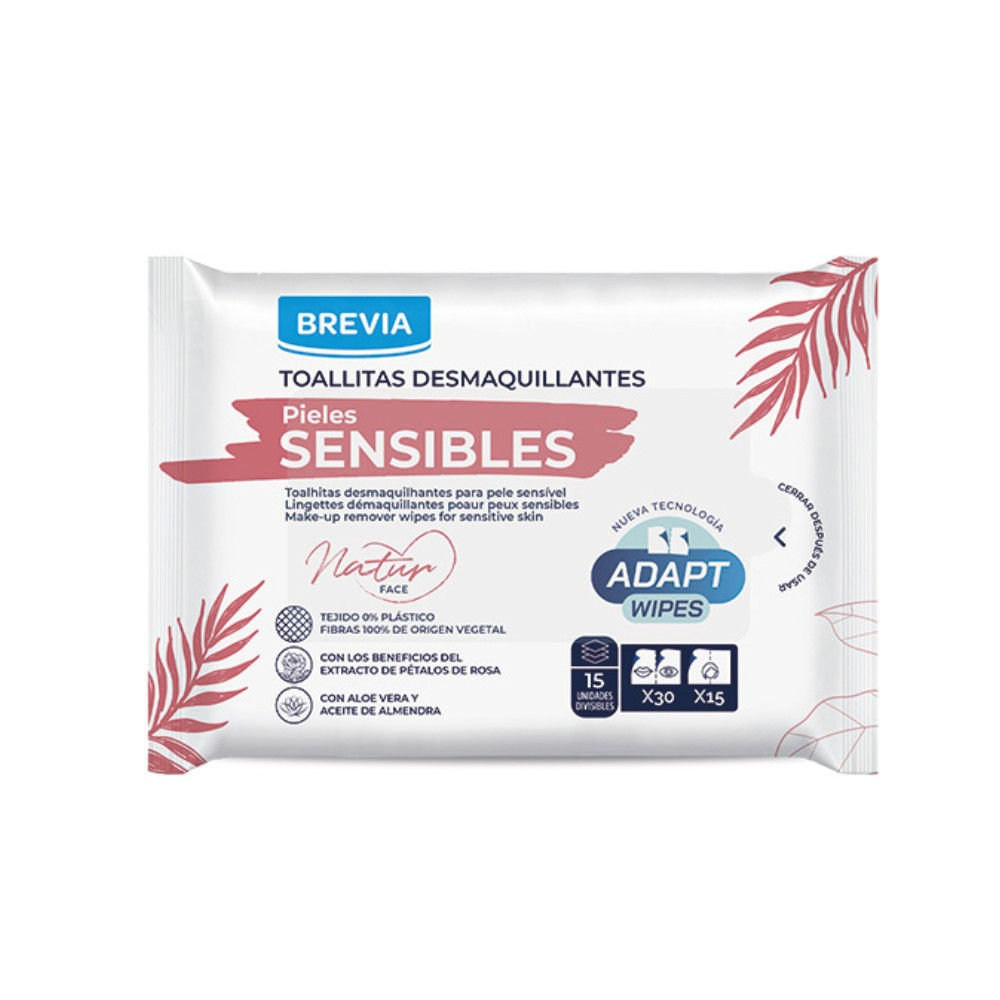 Toallitas desmaquillantes para pieles sensibles Brevia (15 U)