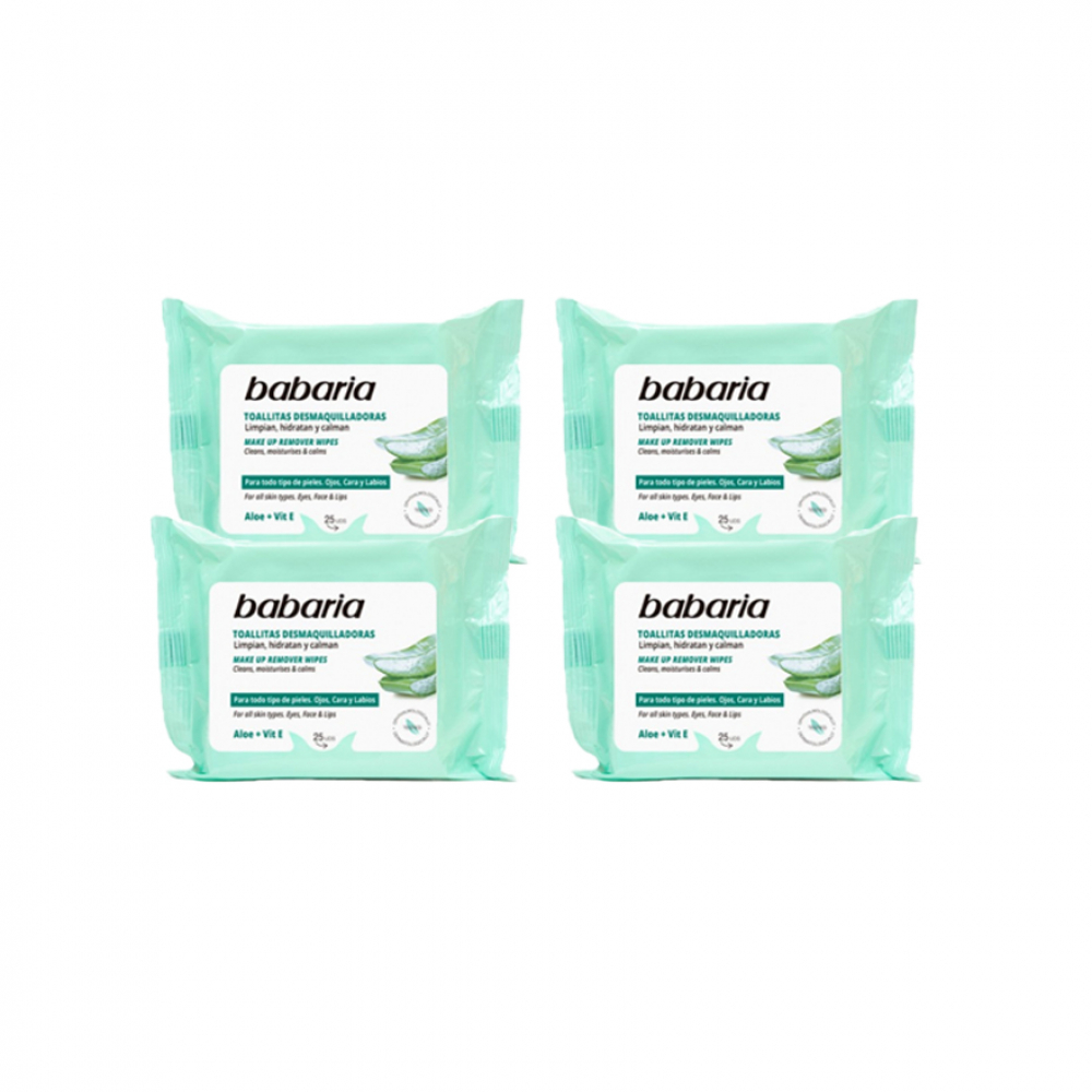 Toallitas húmedas desmaquilladoras aloe & vit E Babaria (4 x 25 U)