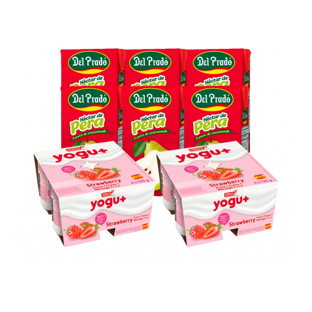 Yogur pasteurizado sabor a fresa + Néctar de pera Del Prado