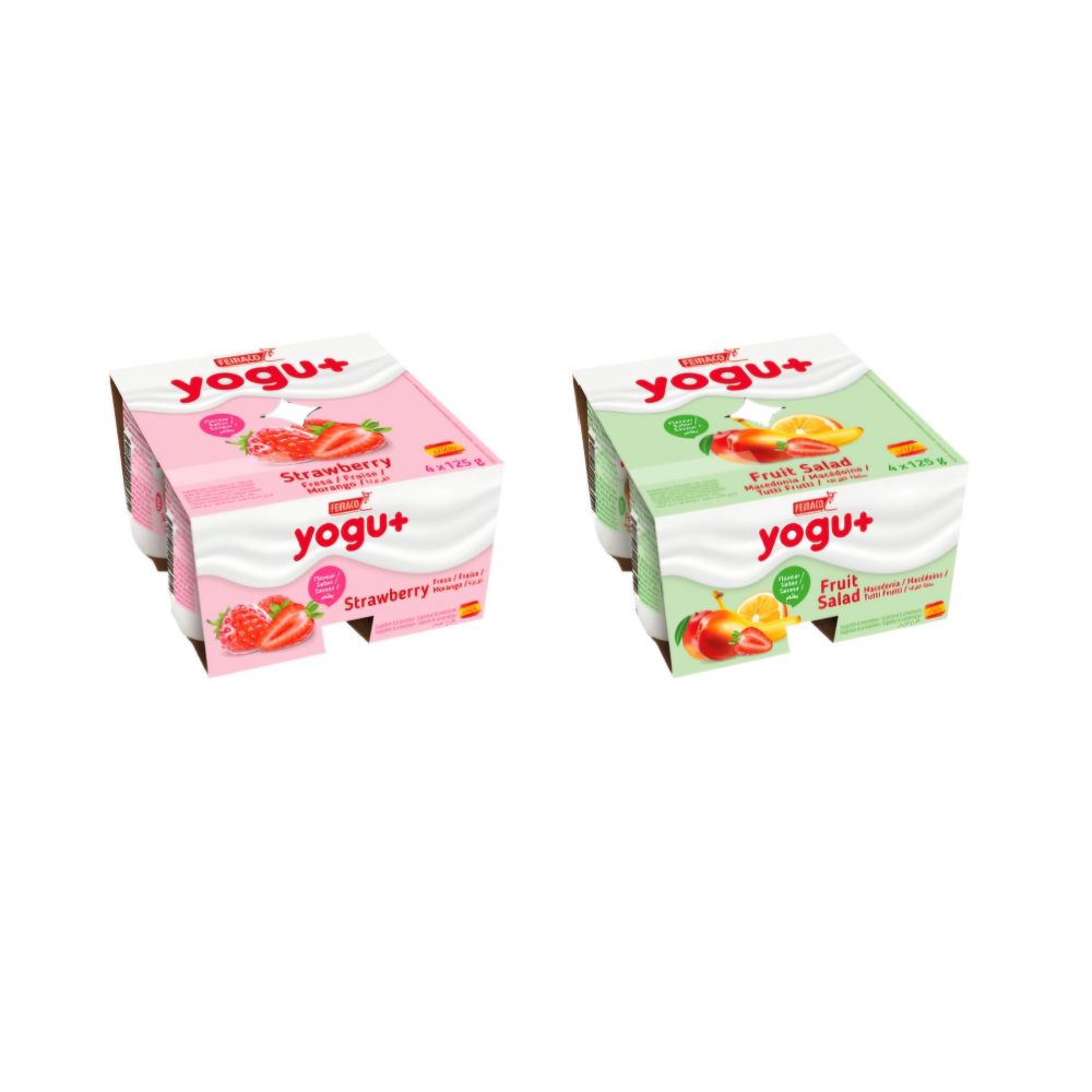 Yogur pasteurizado sabor a fresa + Yogur pasteurizado sabor a macedonia