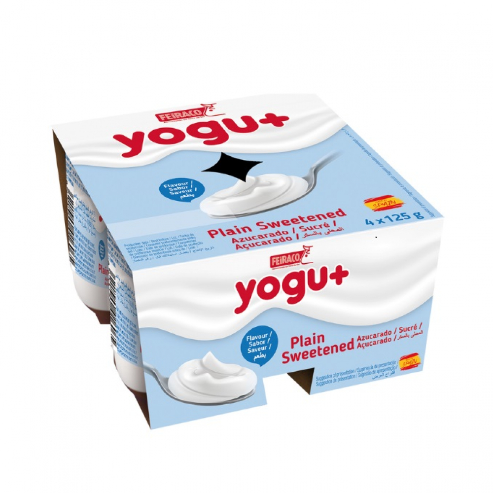 Yogurt natural azucarado Yogu+ Feiraco (4 x 125 g / 4.41 oz)