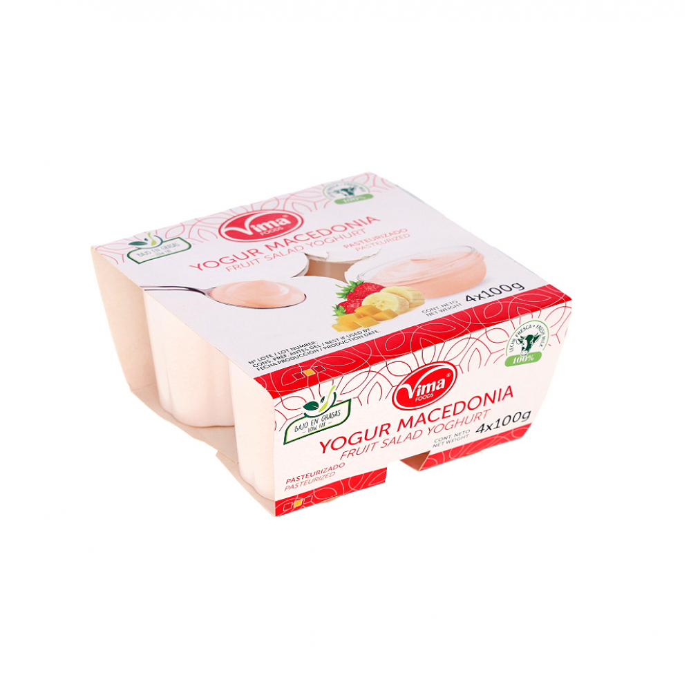 Yogurt pasteurizado de macedonia Vima Foods (4 x 100 g / 3.52 oz)