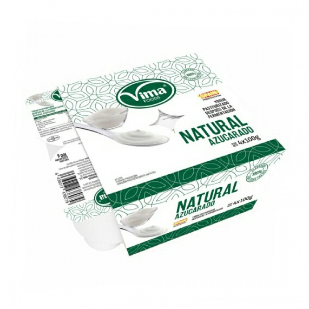 Yogurt pasteurizado natural azucarado Vima Foods (4 x 100 g / 3.52 oz)