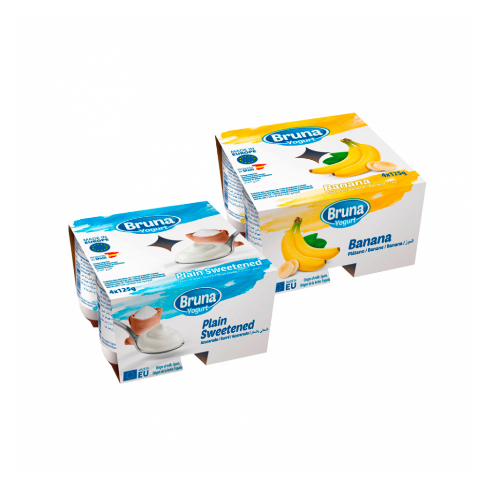 Yogurt pasteurizado natural azucarado + Yogurt pasteurizado sabor a plátano