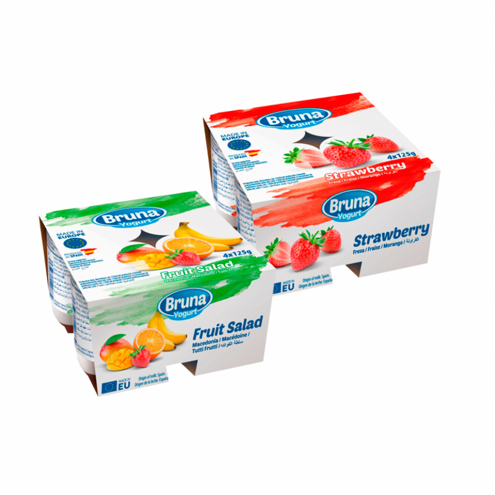 Yogurt pasteurizado sabor a fresa + Yogurt pasteurizado sabor a macedonia