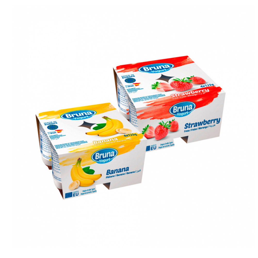 Yogurt pasteurizado sabor a fresa + Yogurt pasteurizado sabor a plátano