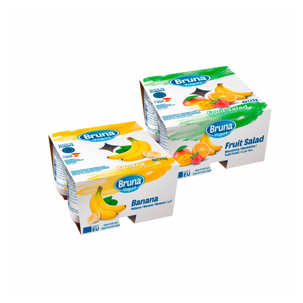Yogurt pasteurizado sabor a macedonia + Yogurt pasteurizado sabor a plátano