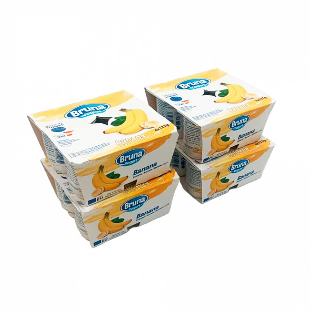 Yogurt pasteurizado sabor a plátano Bruna (4 x 125 g / 4.41 oz)