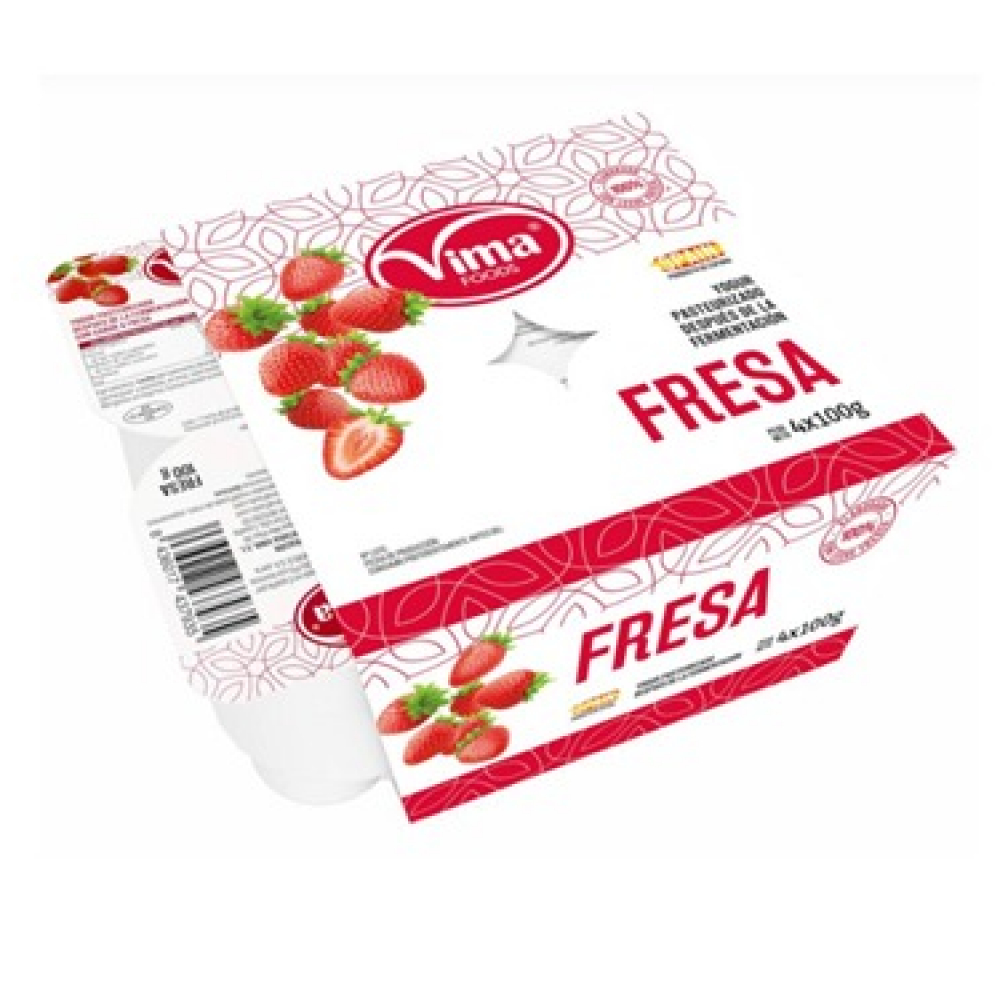 Yogurt pasteurizado sabor fresa Vima Foods (4 x 100 g / 3.53 oz)