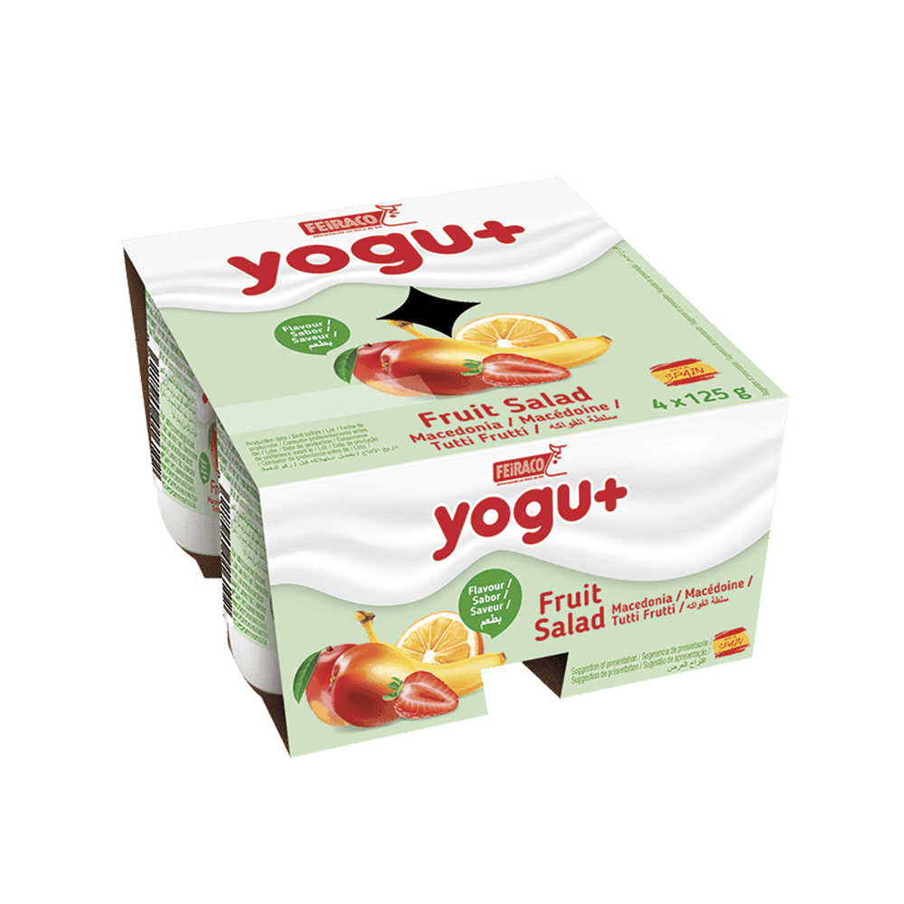 Yogurt sabor macedonia Yogu+ Feiraco (4 x 125 g / 4.41 oz)