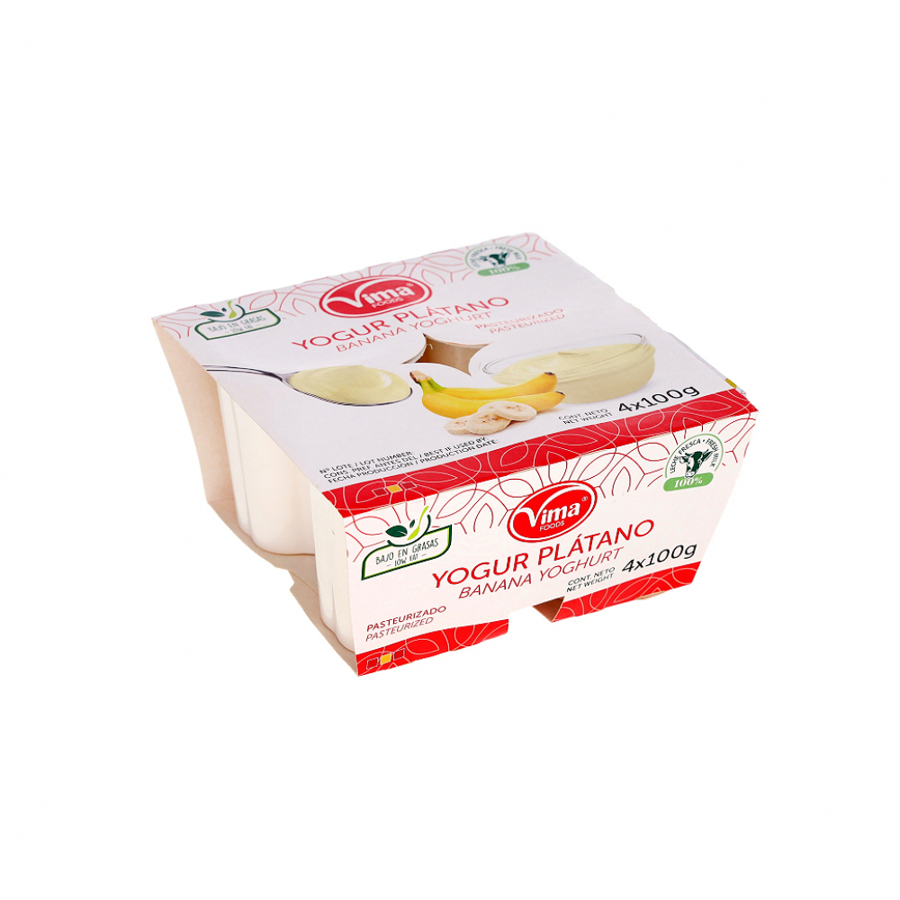 Yogurt sabor plátano Vima Foods (4 x 100 g / 3.52 oz)