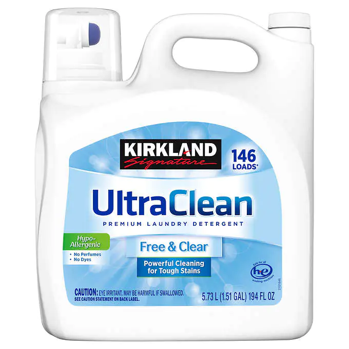 Kirkland Signature Ultra Clean Detergente Premium de Lavandería Free and Clear 146 cargas 194 oz