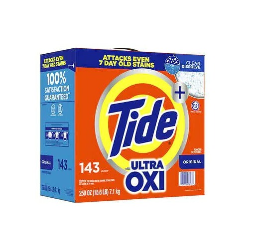 Tide Ultra Oxi Detergente en polvo para ropa, Original, 143 cargas, 250 oz