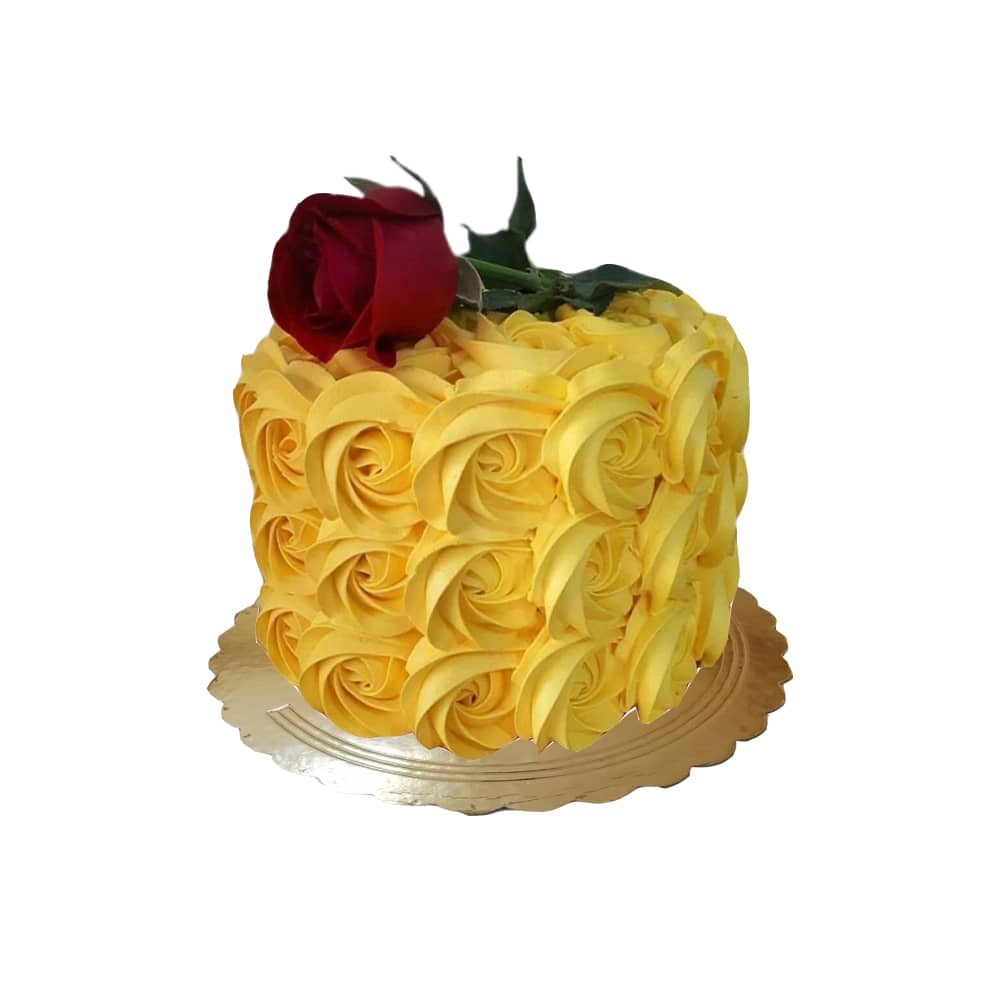 Cake amarillo con rosa
