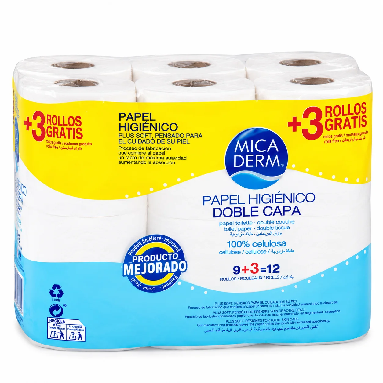 Papel Higiénico 2 capas 9+3 (rollos) Micaderm