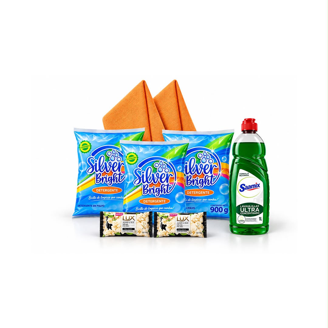 2 Jabón Lux+3 Detergente 900g+ 2 Frazada de piso + Lavavajillas 1L