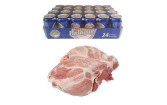 Carne de cerdo 25 LB+ caja de cerveza