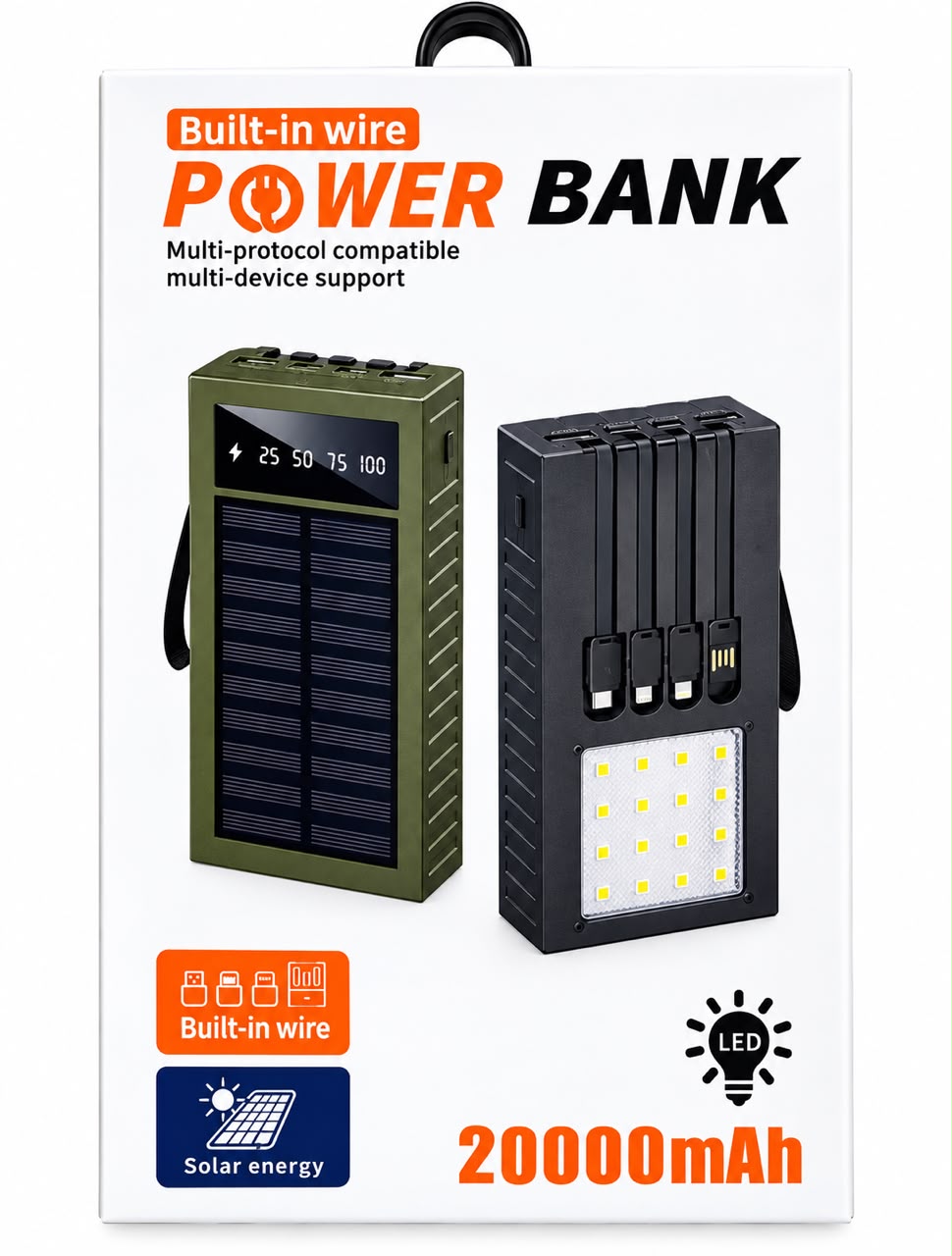 Power bank (batería portátil+ carga solar) 20000mah 